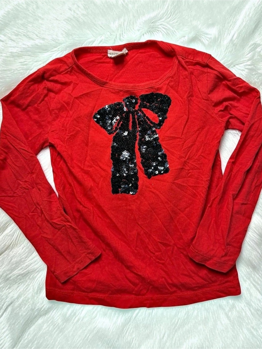 crewcuts Girls Long-Sleeve Bow Graphic T-Shirt with Sequins Red & Black